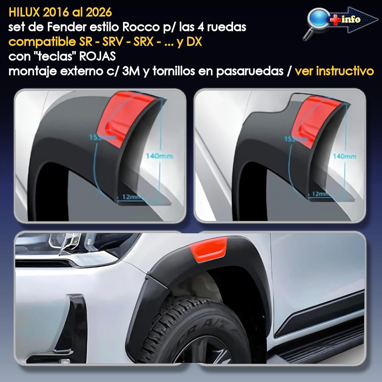 Overfender Orig. OEM / Negro Mate / "Tecla" Roja / (Corto)
 2016 - 2019