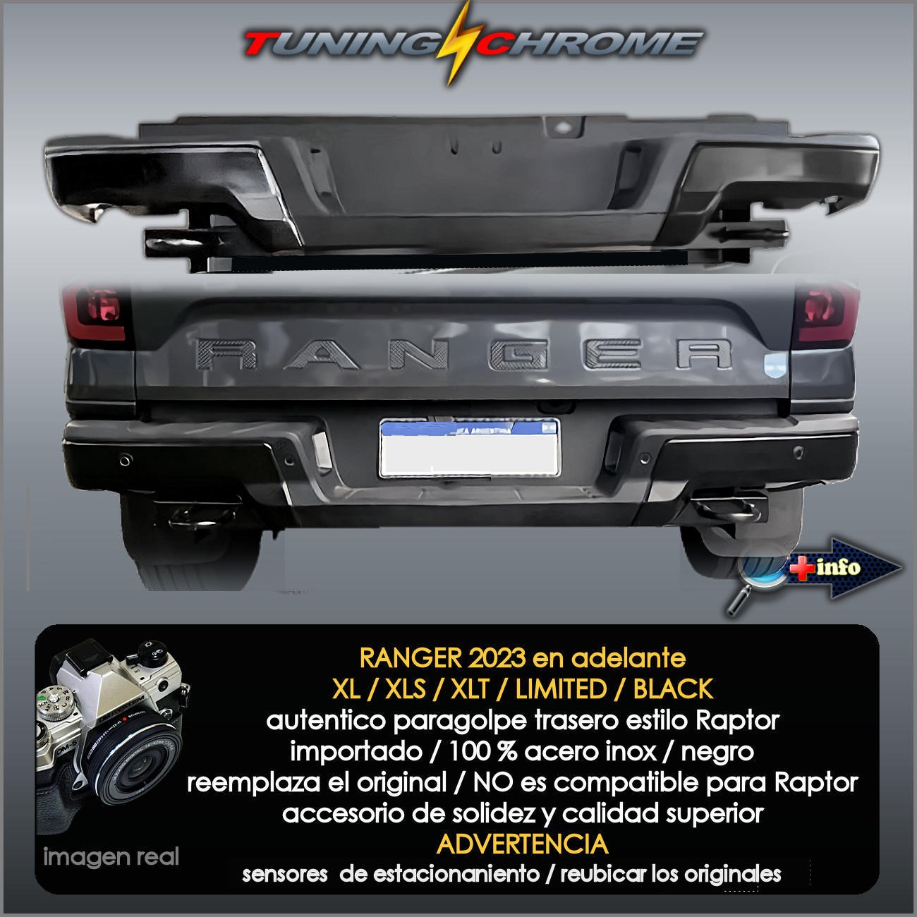 Paragolpe Estilo RAPTOR / RANGER XL XLS XLT LIMITED / Negro
2023 - 2026